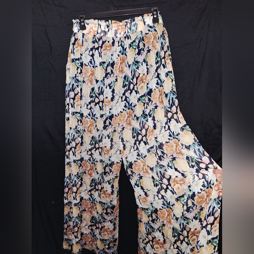 Lulu's Floral Wide-Leg Pants -  White, Yellow, Navy Blue, Peach